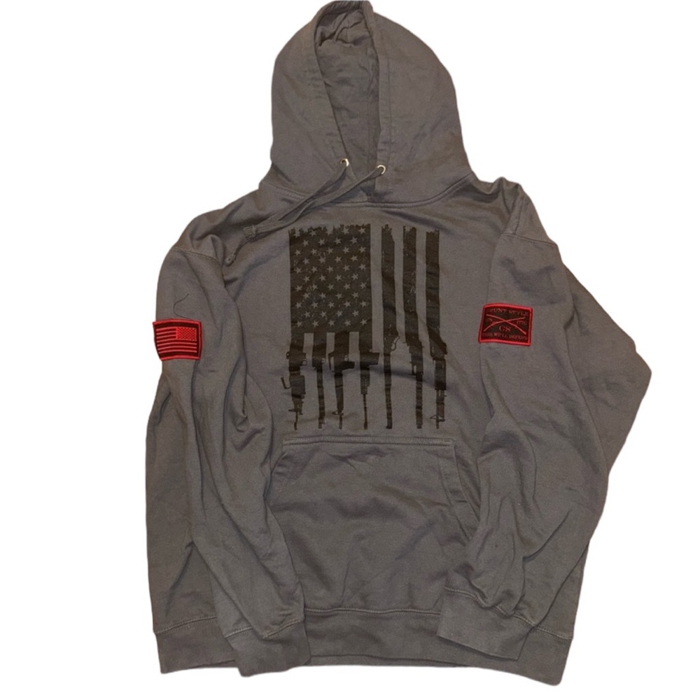 Grunt style this well defend guns American flag sweatshirt LARGE